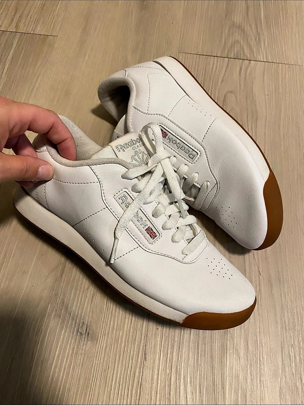Women’s Reebok Workout Plus White & Gum bottom Sneakers - Picture 1 of 3